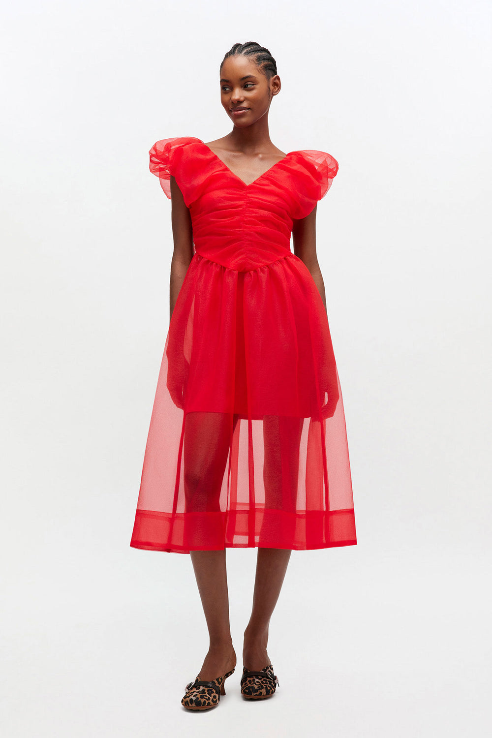 GANNI us Red Organza Ruched Dress