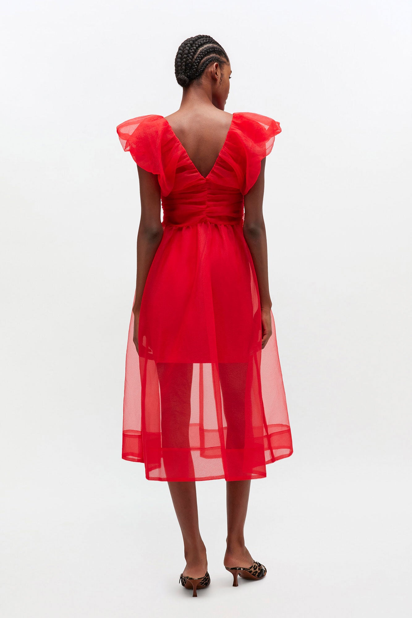 GANNI us Red Organza Ruched Dress