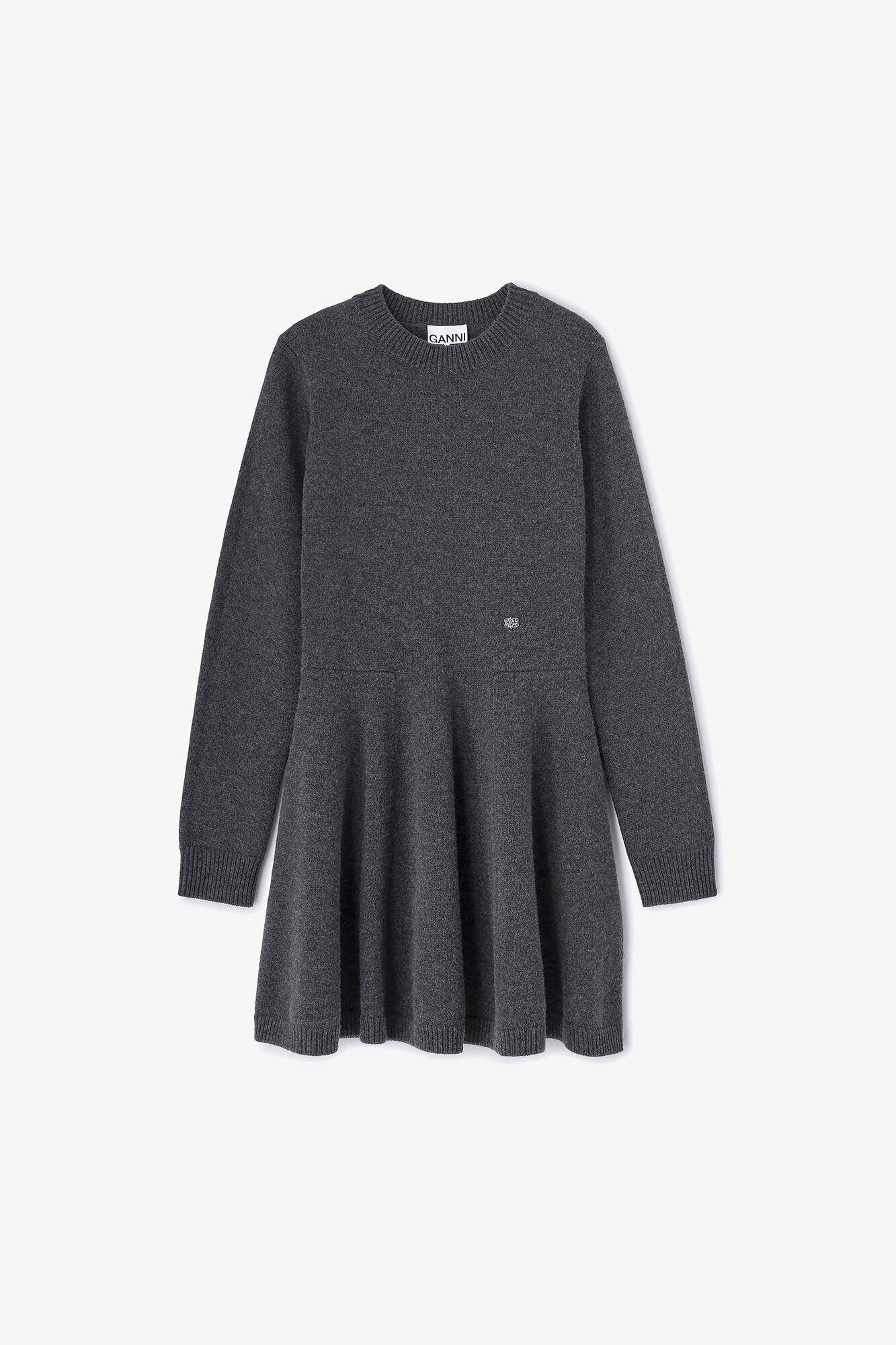 GANNI Outlet Grey Wool Mini Dress