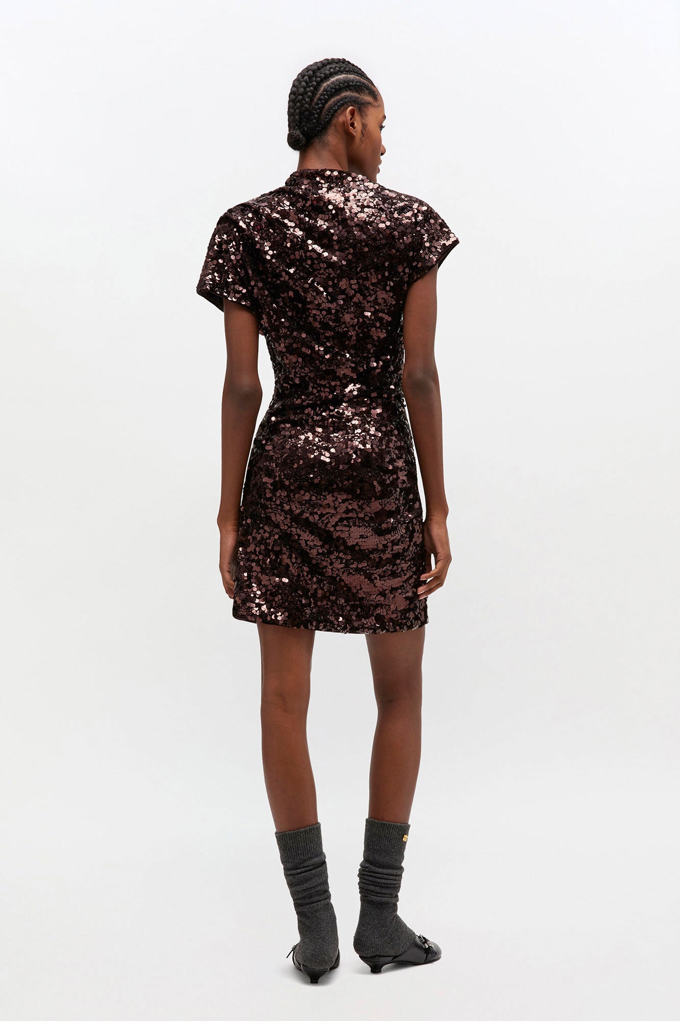 GANNI Hot Sale Brown Sequins Mini Dress