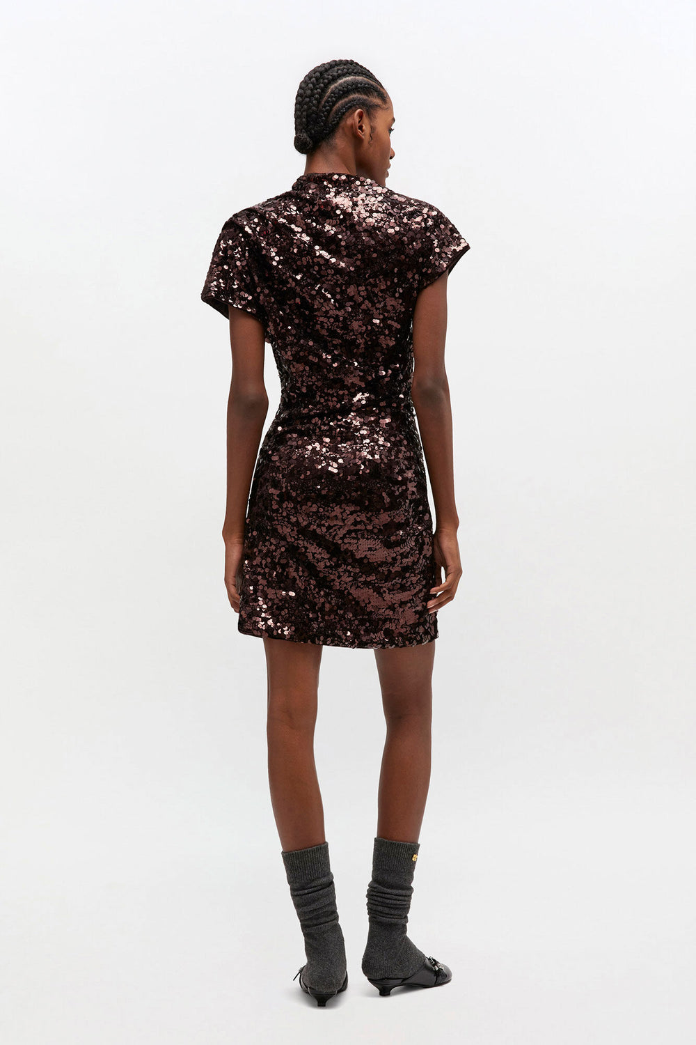 GANNI Hot Sale Brown Sequins Mini Dress