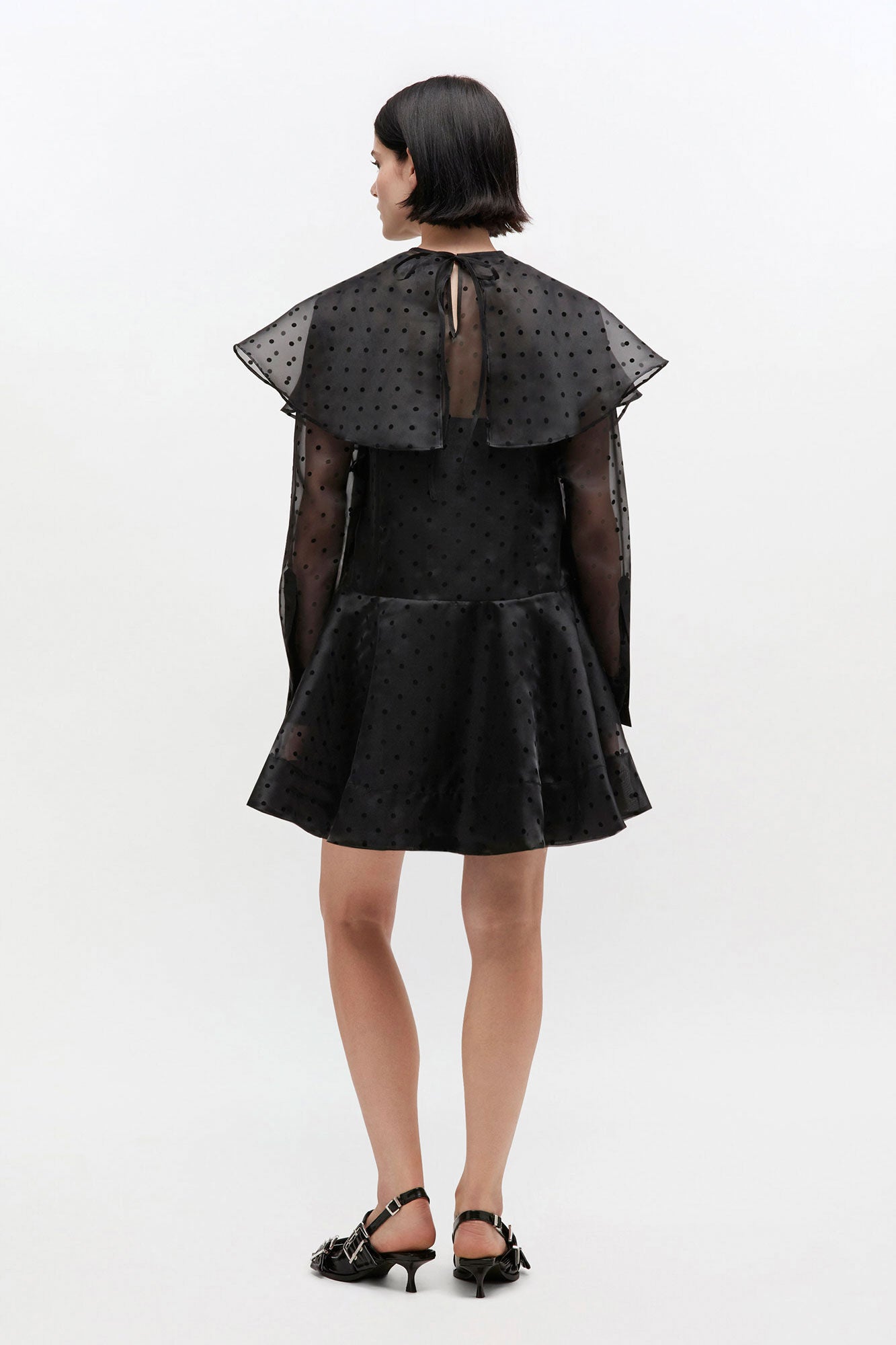 GANNI New Black Organza Circle Collar Dress
