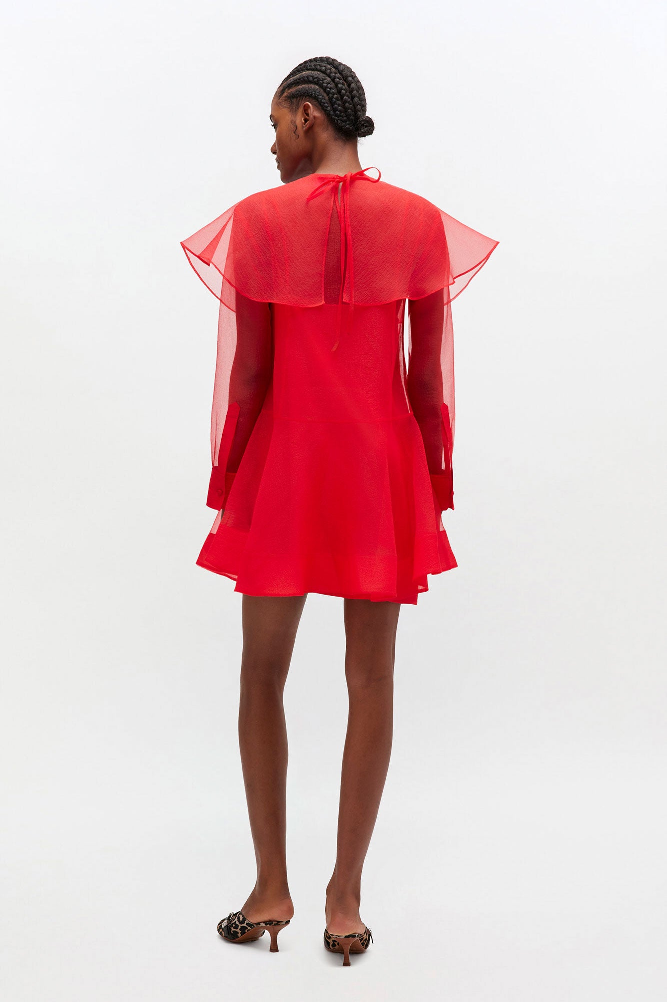GANNI Online Red Organza Circle Collar Dress