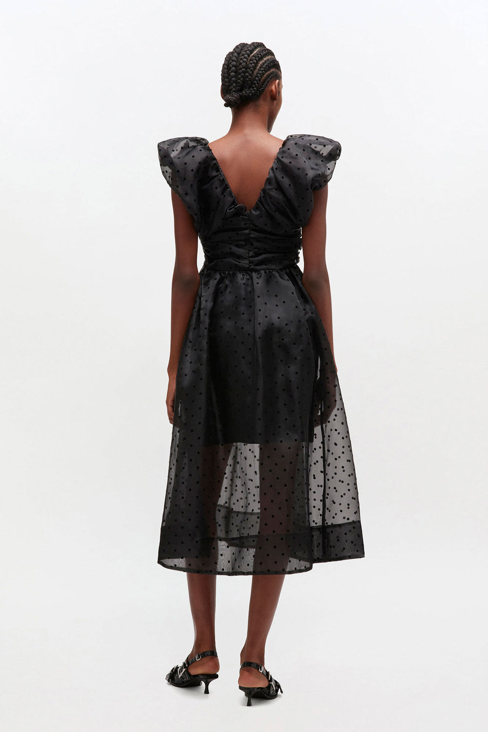 GANNI Outlet Black Organza Ruched Dress