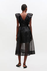 GANNI Outlet Black Organza Ruched Dress