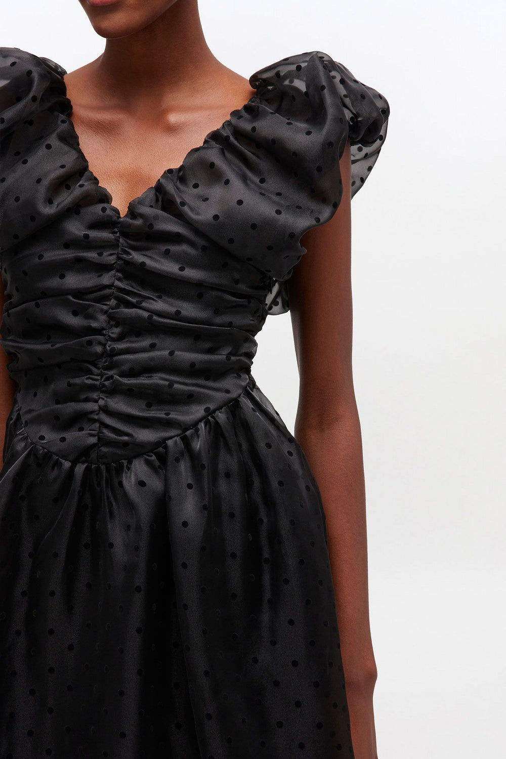 GANNI Outlet Black Organza Ruched Dress