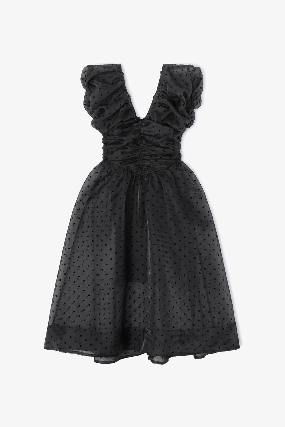GANNI Outlet Black Organza Ruched Dress