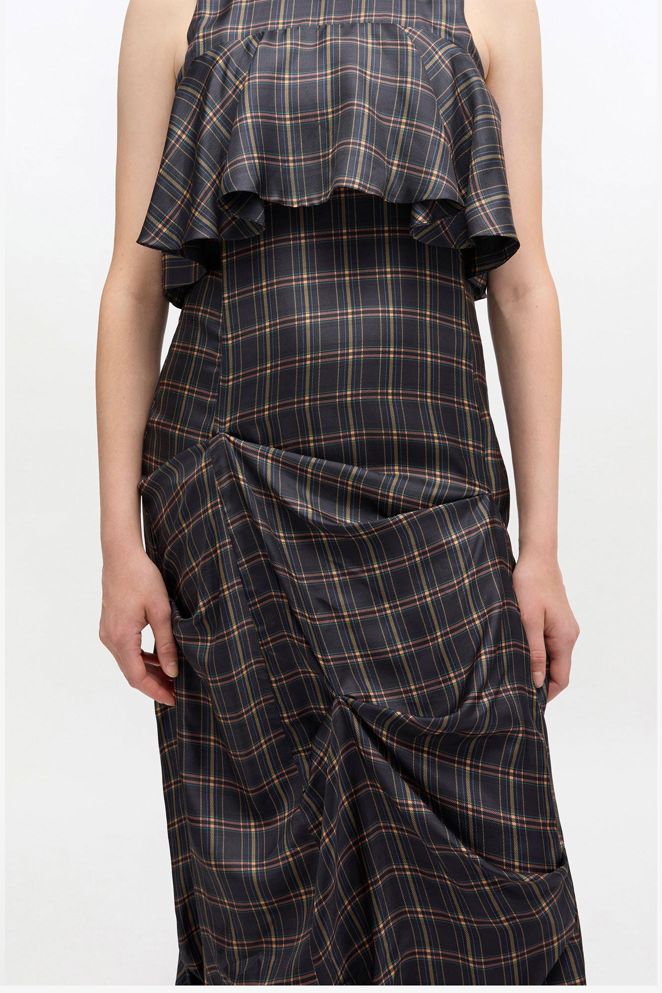 GANNI Online Check Ruffle Dress
