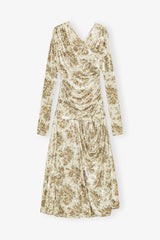 GANNI Discount Golden Floral Ruched Dress