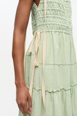 GANNI Outlet Light Green Smocked Tiered Dress