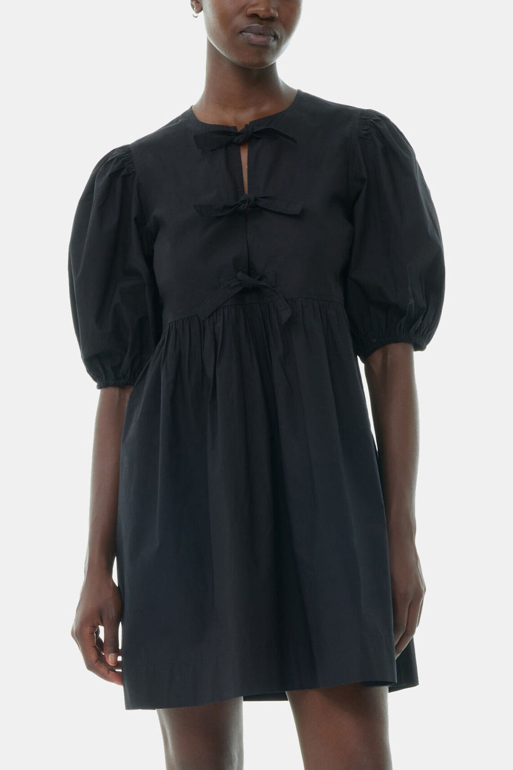 GANNI Online Black Cotton Poplin Tie String Mini Dress