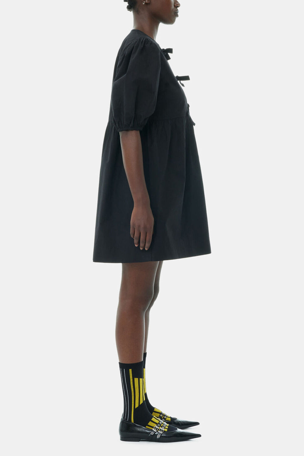GANNI Online Black Cotton Poplin Tie String Mini Dress