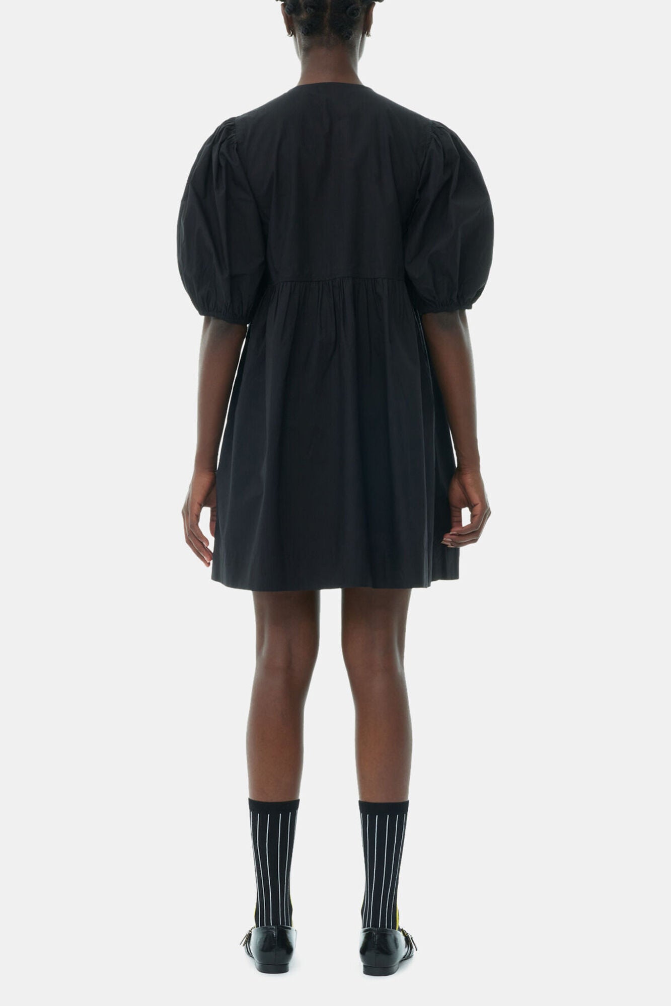 GANNI Online Black Cotton Poplin Tie String Mini Dress