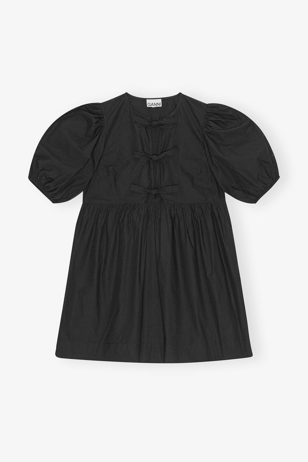 GANNI Online Black Cotton Poplin Tie String Mini Dress