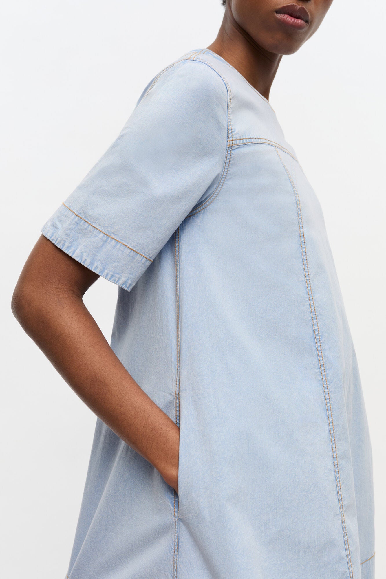 GANNI Sale Light Blue A-line Mini Denim Dress