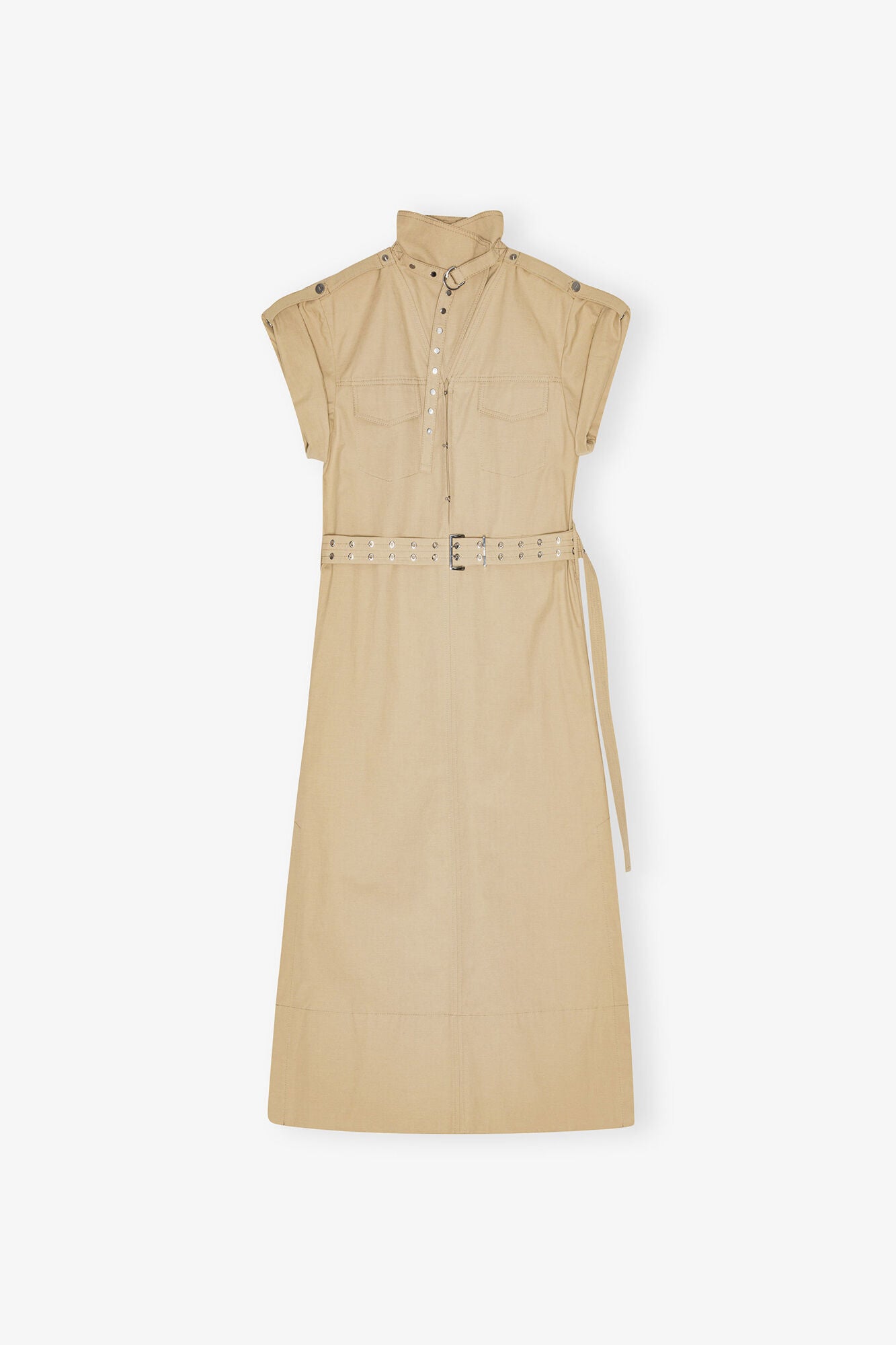 GANNI On Sale Beige Stretch Cotton Dress