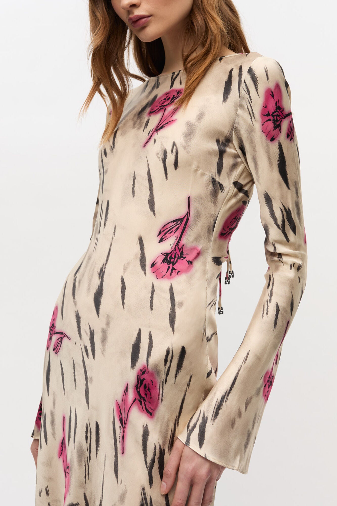 GANNI Hot Sale Floral Satin Maxi Dress