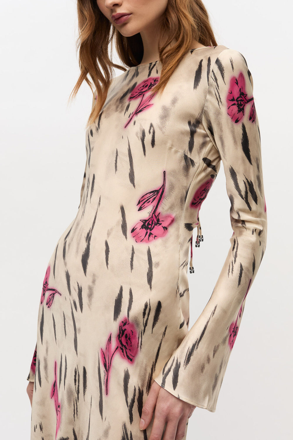 GANNI Hot Sale Floral Satin Maxi Dress
