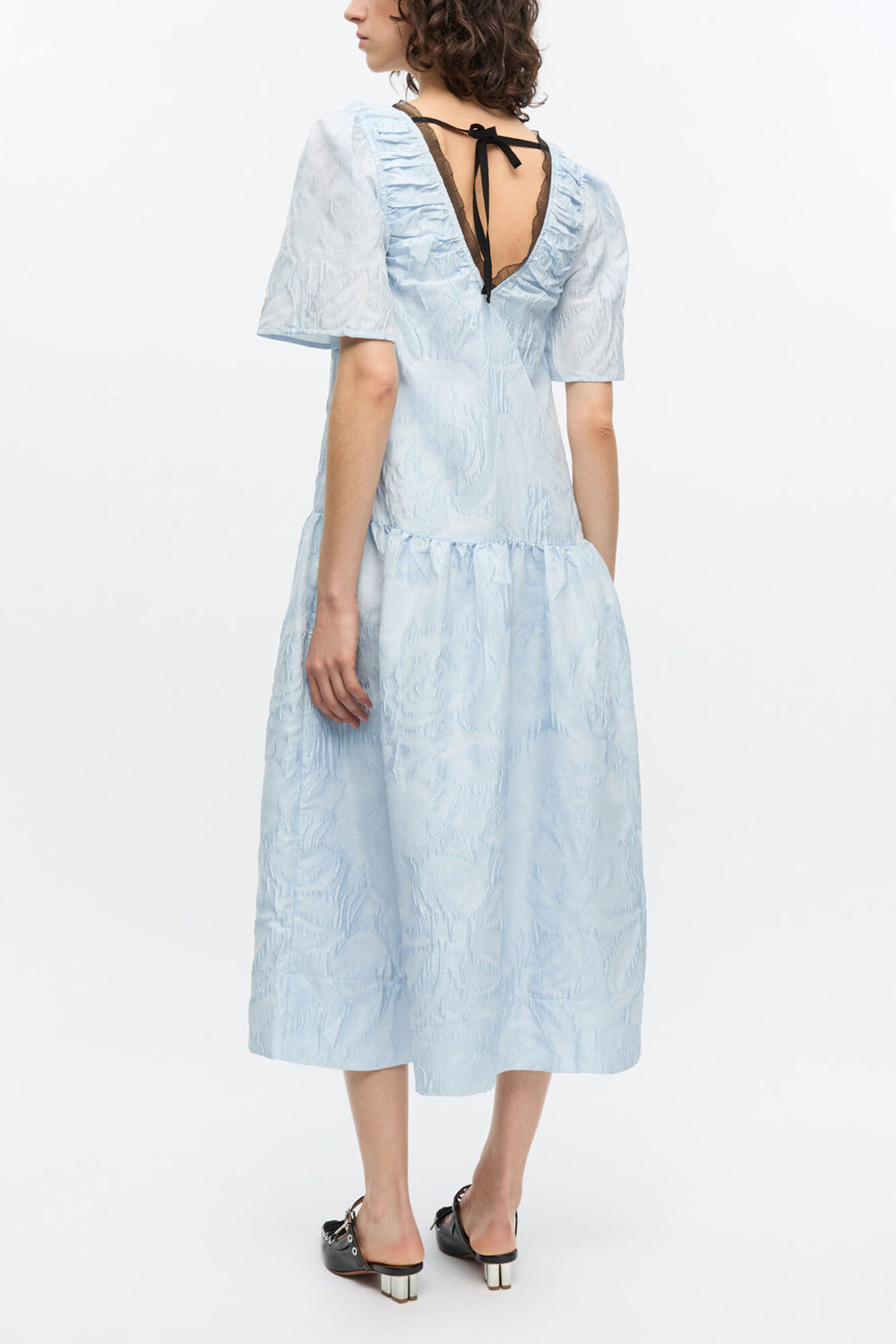 GANNI New Blue Textured Cloque Midi Dress