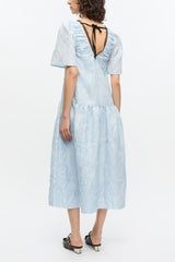 GANNI New Blue Textured Cloque Midi Dress