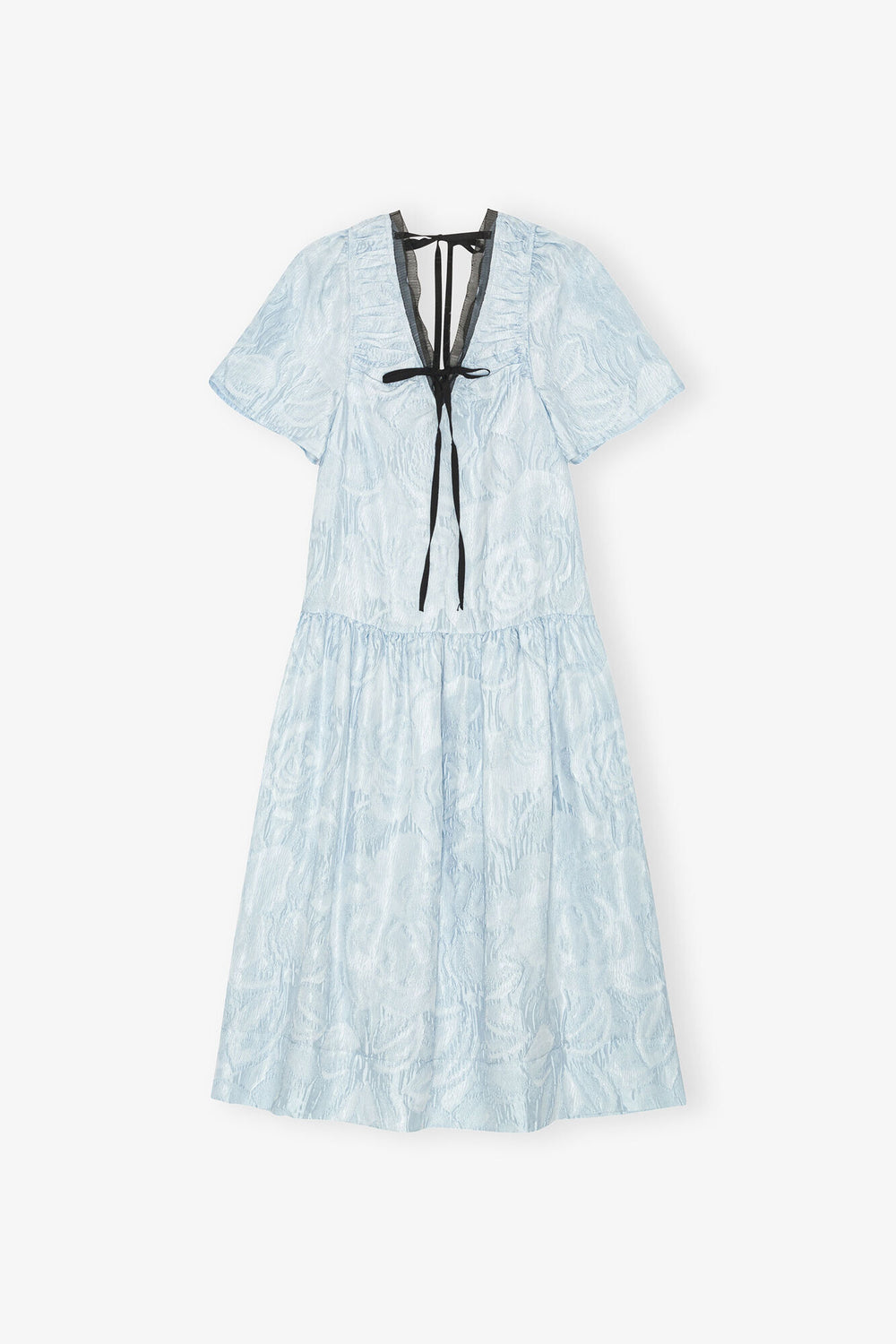 GANNI New Blue Textured Cloque Midi Dress