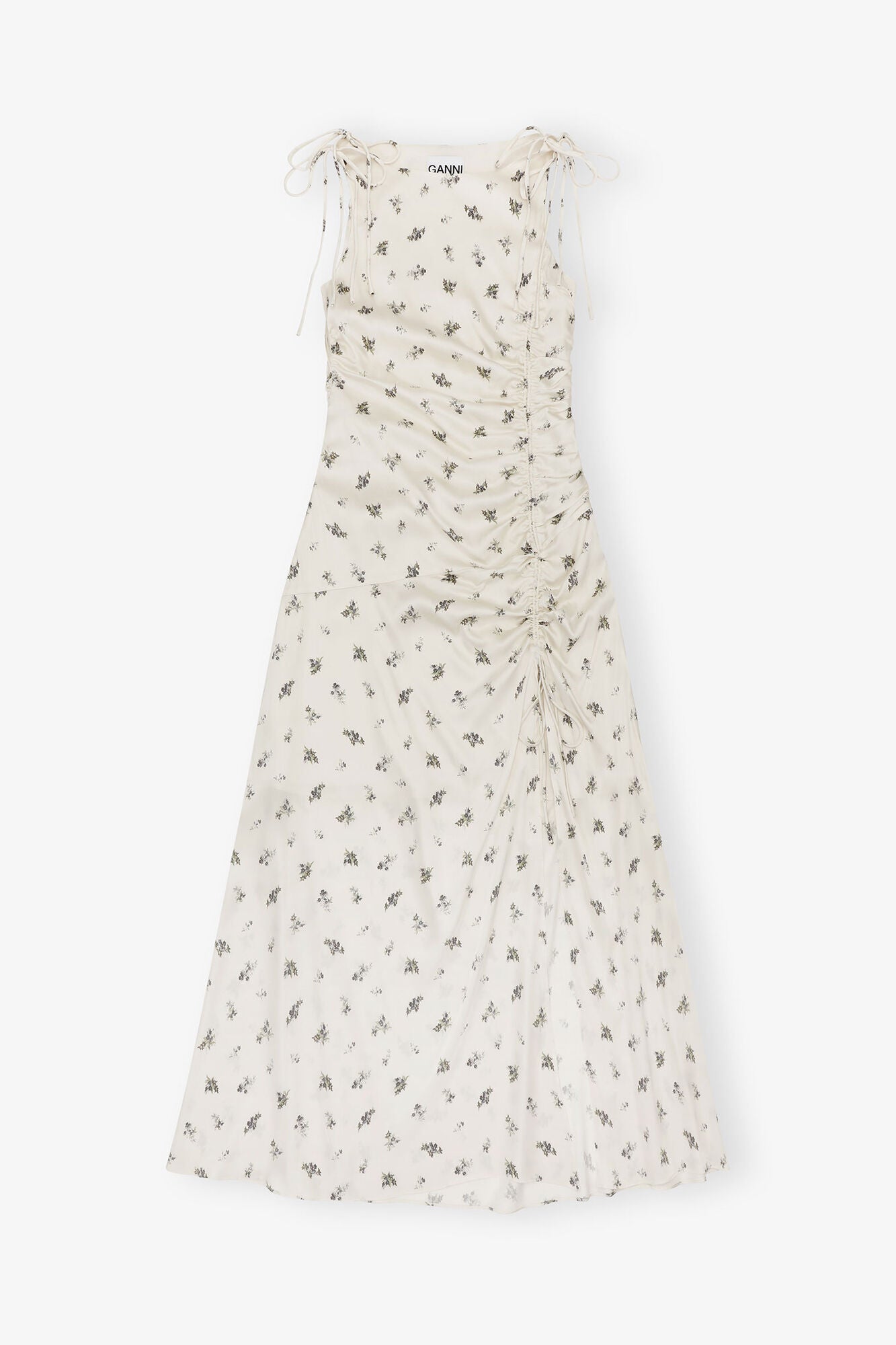 GANNI us White Satin Gathered Dress