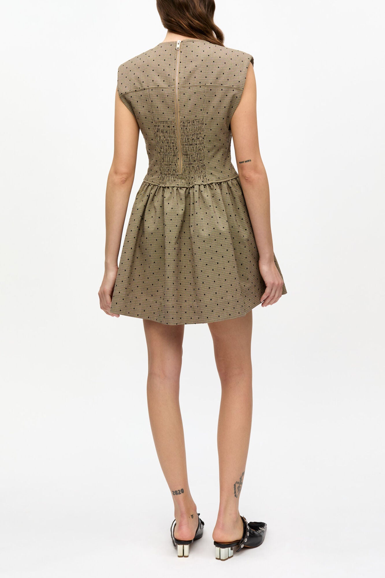 GANNI Online Brown Flock Suiting Corset Mini Dress