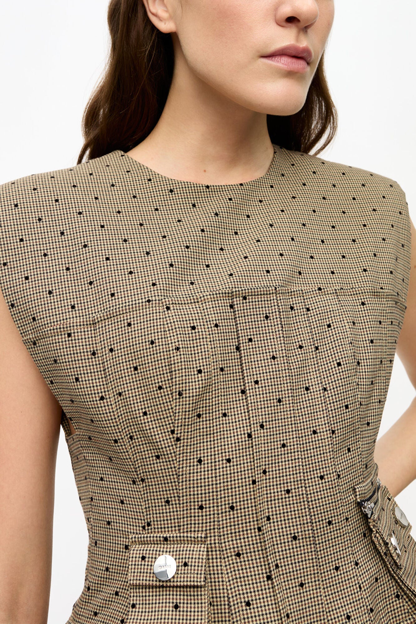 GANNI Online Brown Flock Suiting Corset Mini Dress