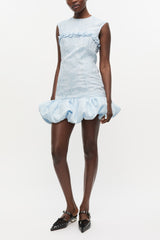 GANNI Discount Blue Textured Cloque Corset Mini Dress