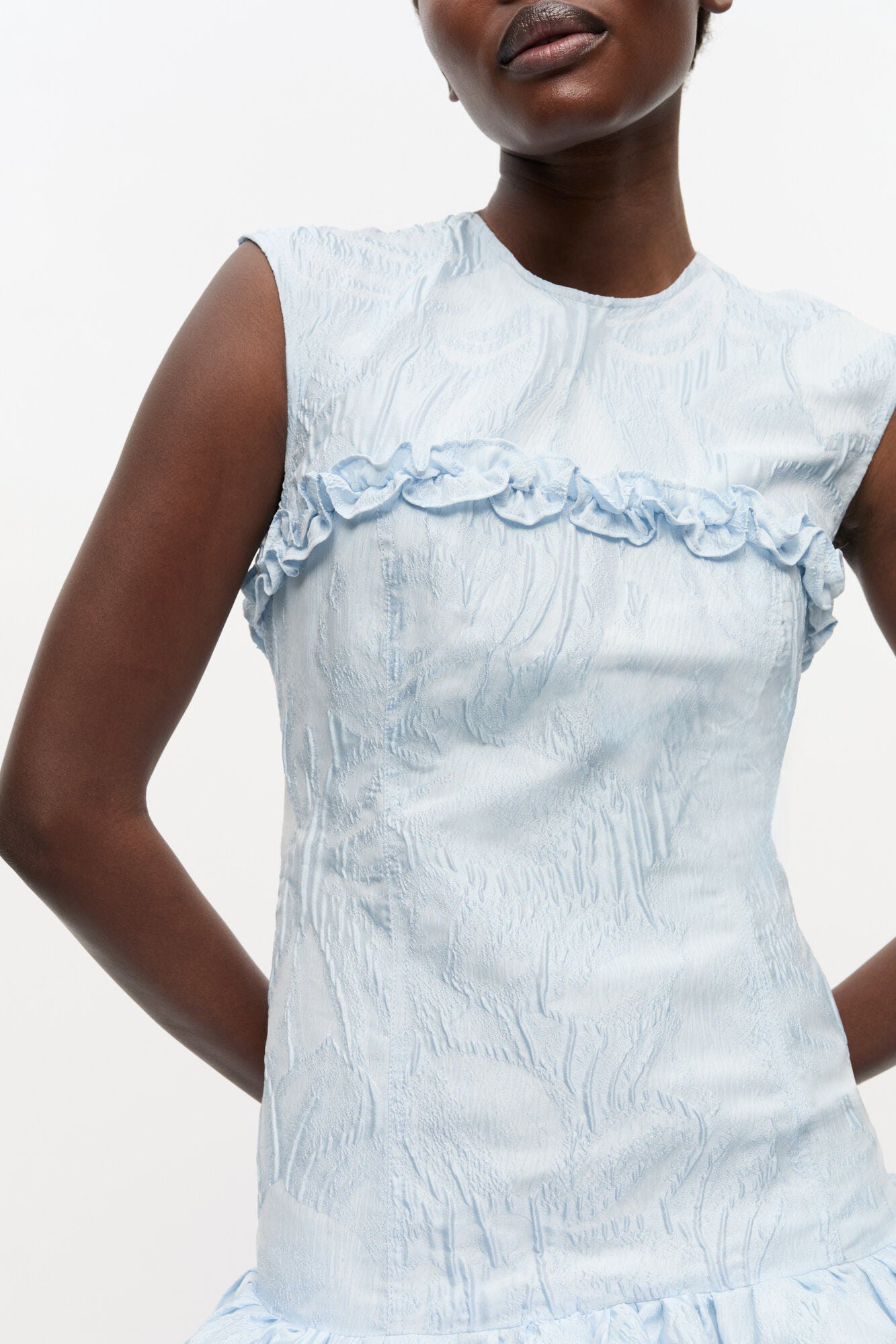 GANNI Discount Blue Textured Cloque Corset Mini Dress