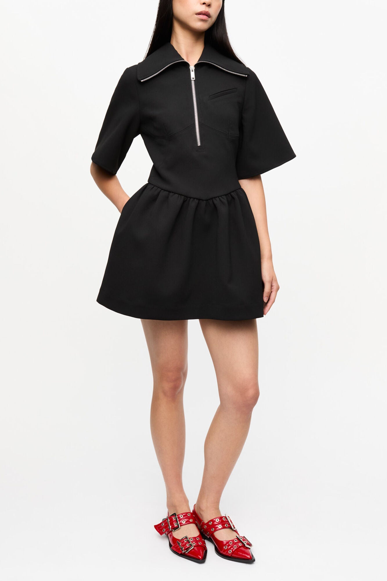 GANNI On Sale Black Bonded Crepe Mini Dress