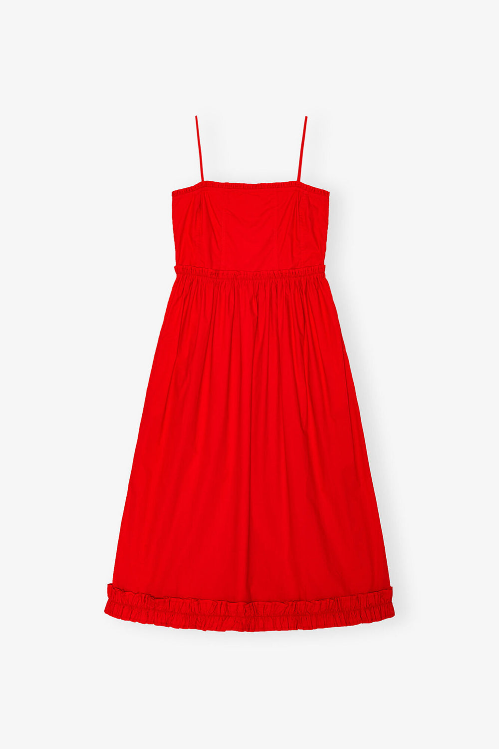 GANNI Outlet Red Cotton Poplin Strap Dress