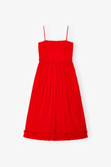 GANNI Outlet Red Cotton Poplin Strap Dress