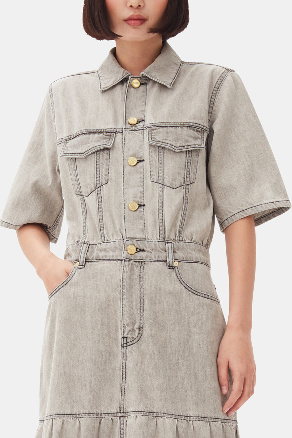 GANNI Online Grey Future Long Denim Dress