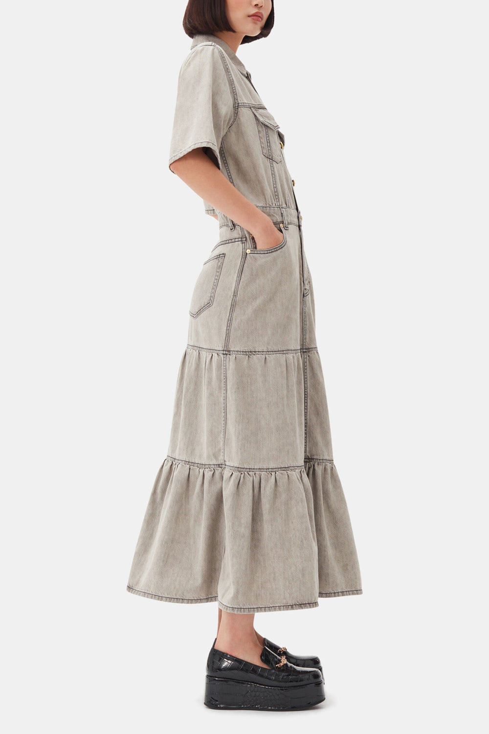 GANNI Online Grey Future Long Denim Dress