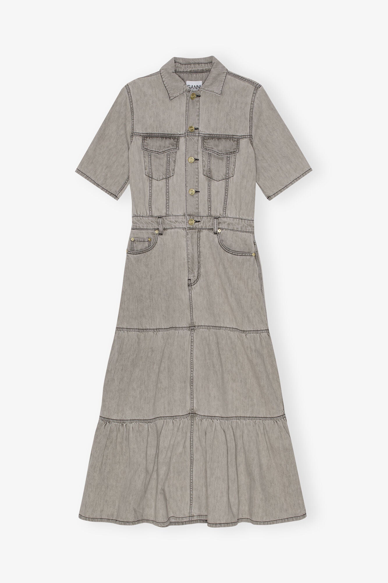 GANNI Online Grey Future Long Denim Dress