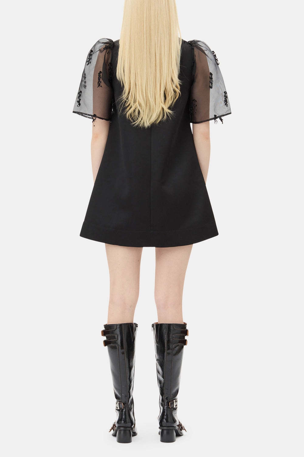 GANNI Discount Black Fringed Organza Mini Dress