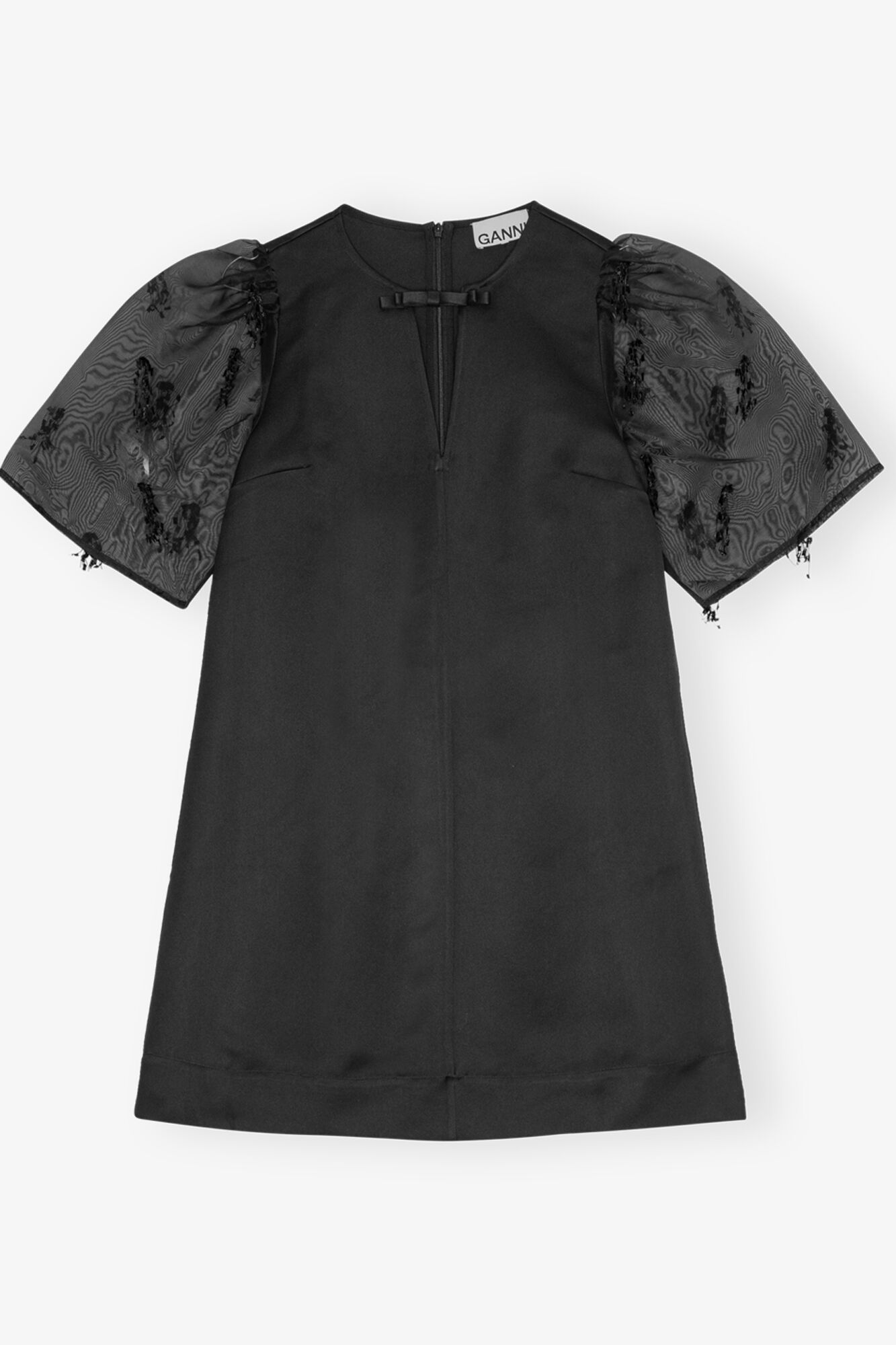 GANNI Discount Black Fringed Organza Mini Dress