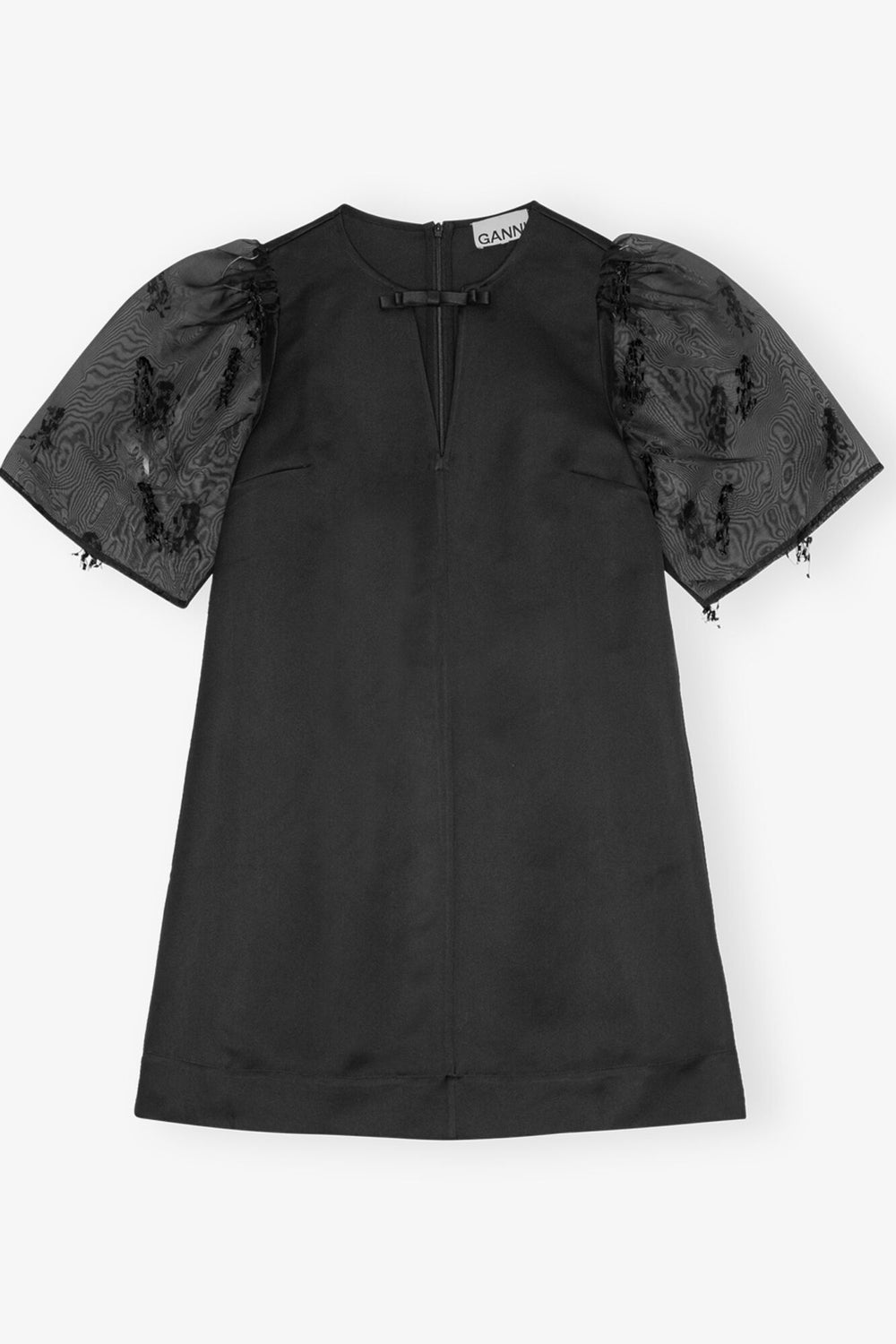 GANNI Discount Black Fringed Organza Mini Dress