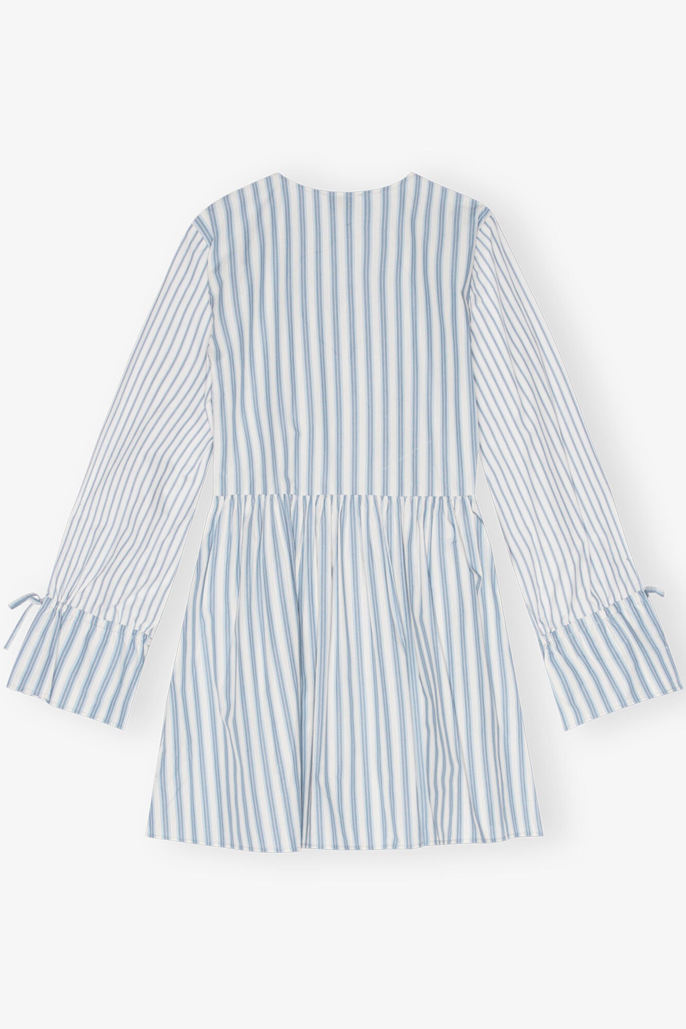 GANNI Outlet Blue Stripe Cotton Mini Wrap Dress