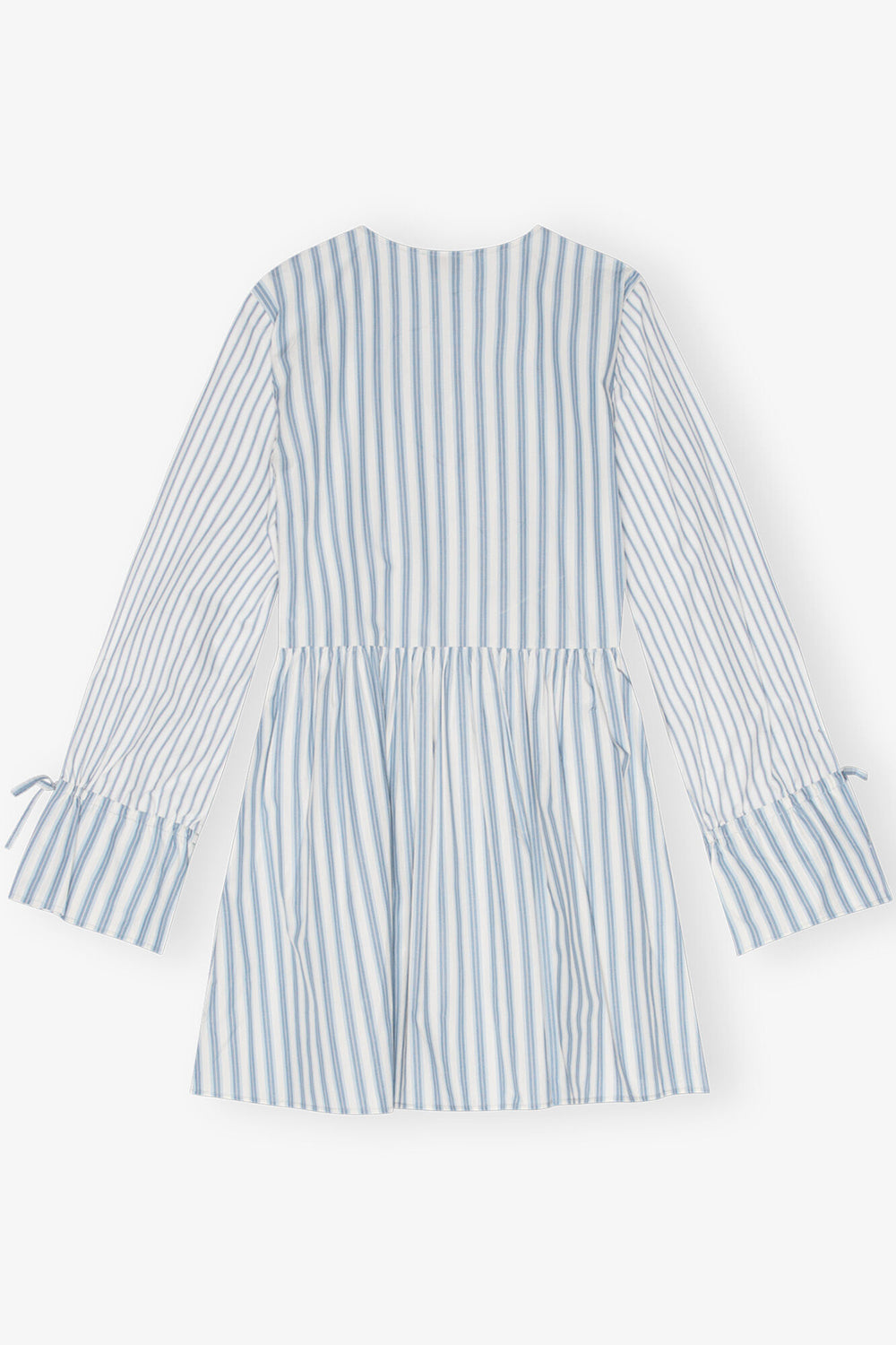 GANNI Outlet Blue Stripe Cotton Mini Wrap Dress