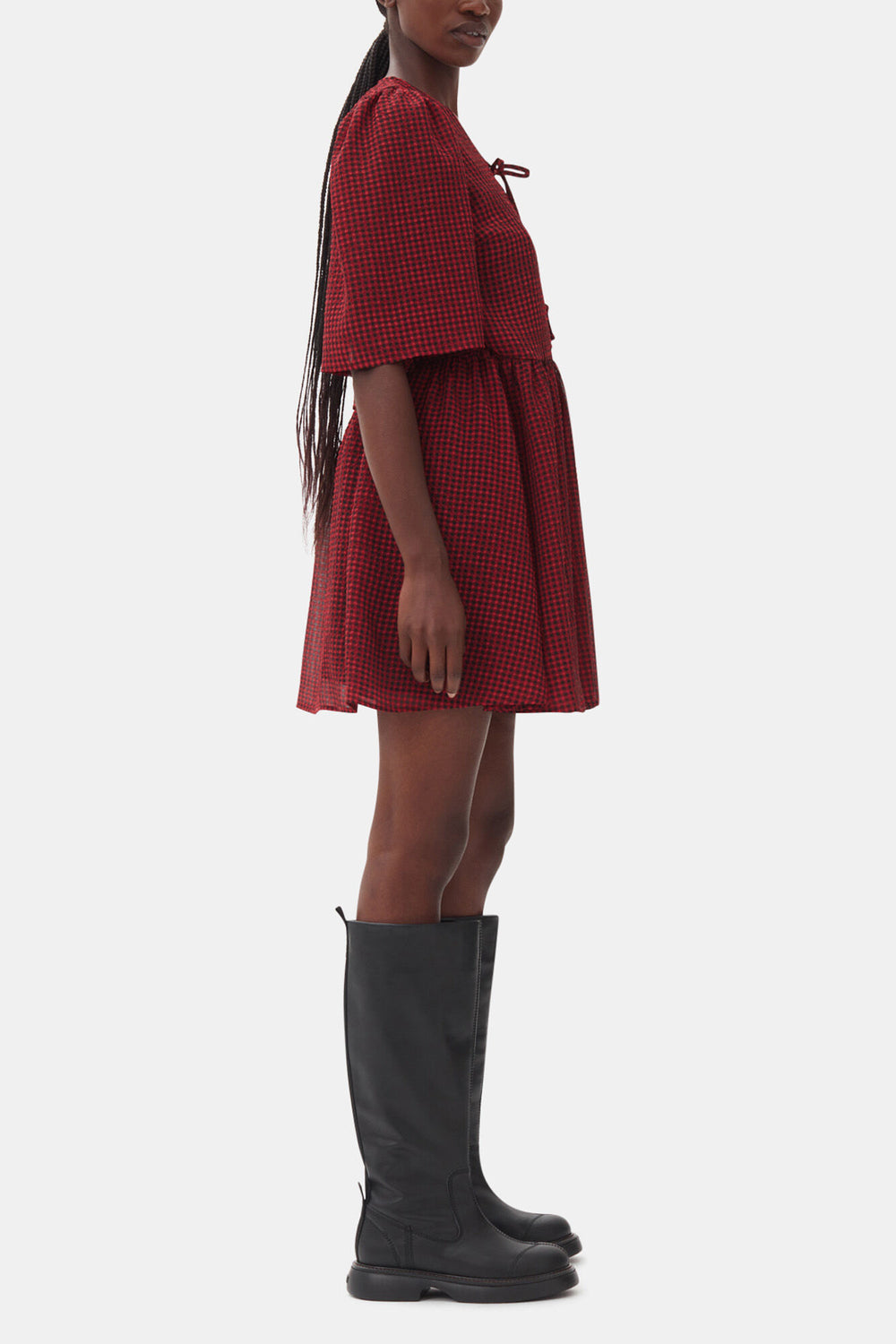 GANNI us Red Sheer Tie String Wrap Dress