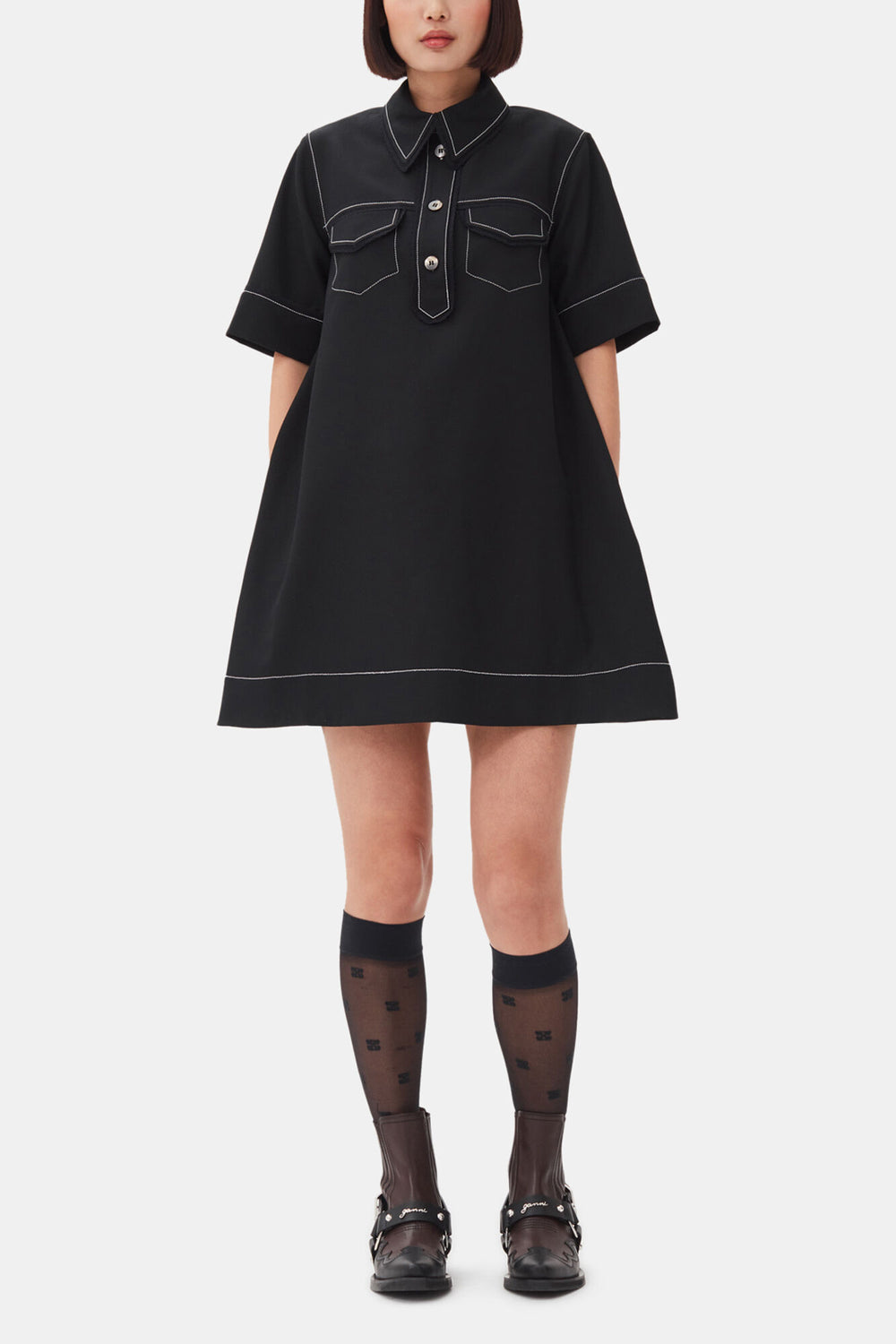 GANNI Online Black Crepe Mini Dress