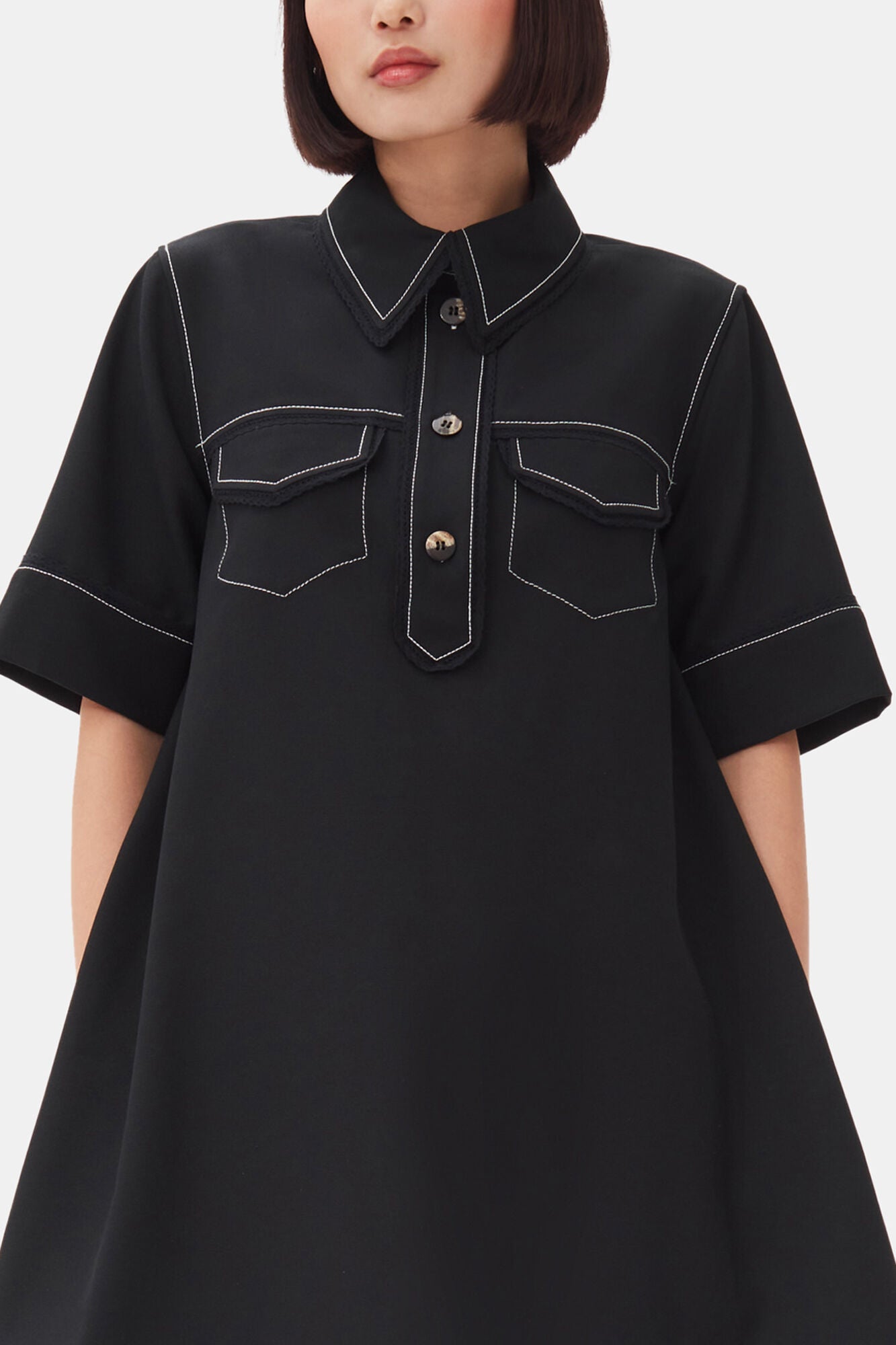 GANNI Online Black Crepe Mini Dress