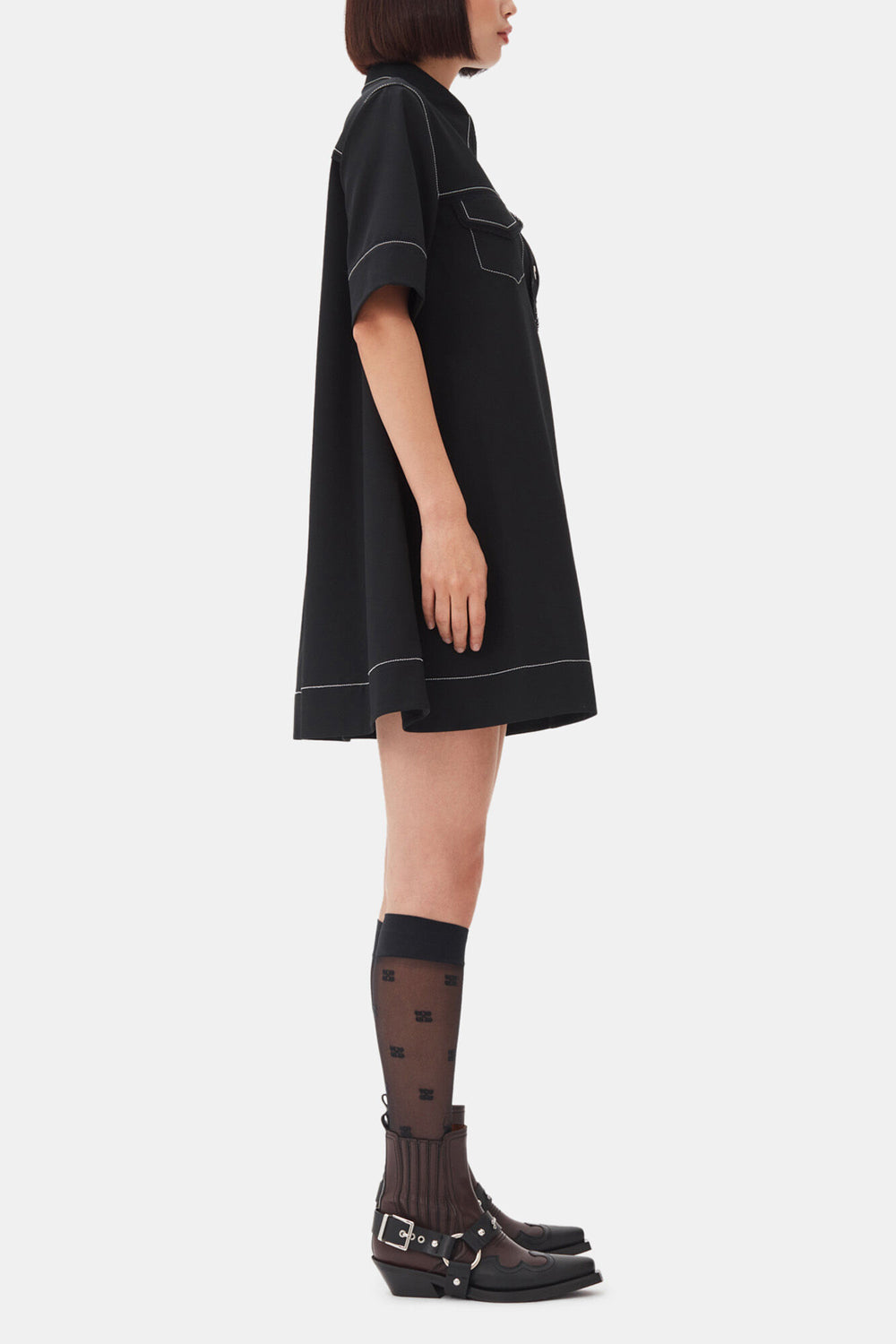 GANNI Online Black Crepe Mini Dress