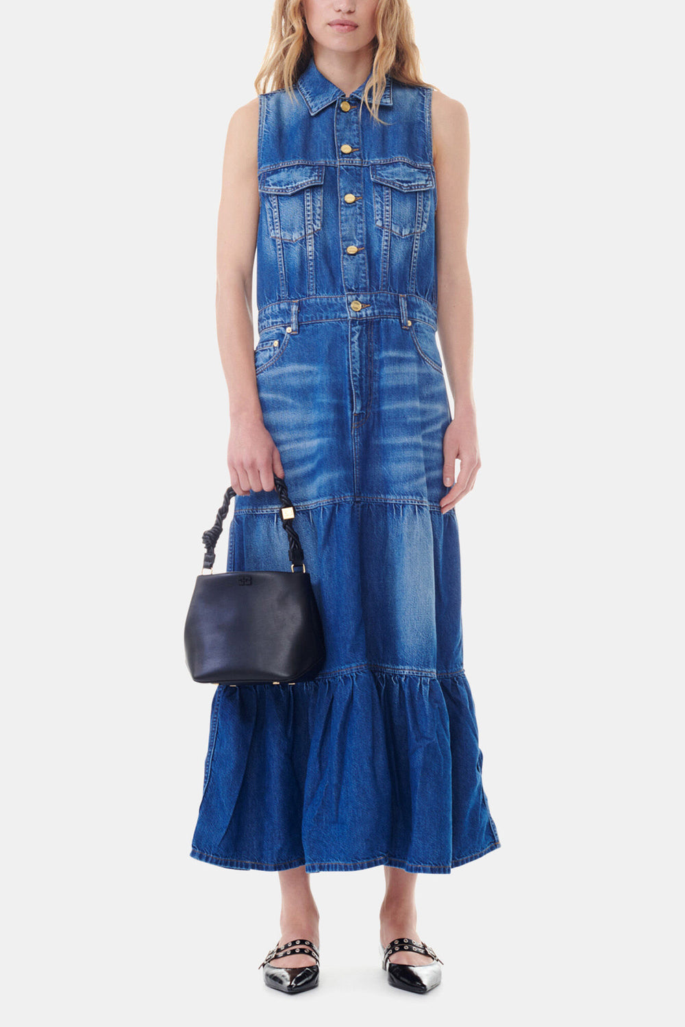 GANNI Sale Blue Denim Long Dress