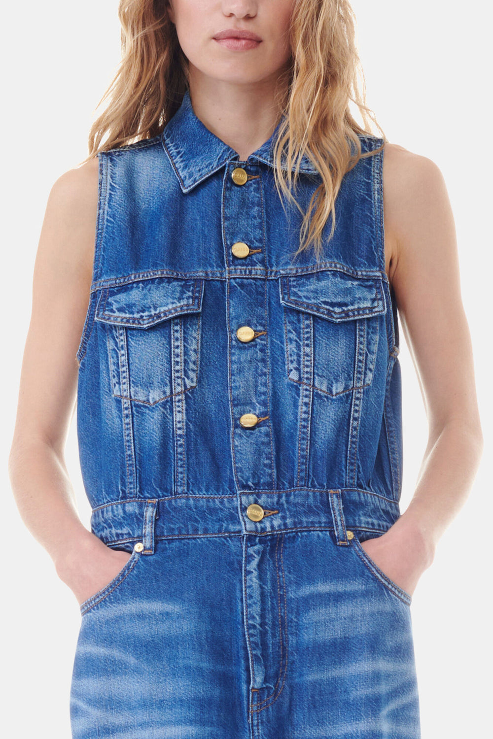 GANNI Sale Blue Denim Long Dress