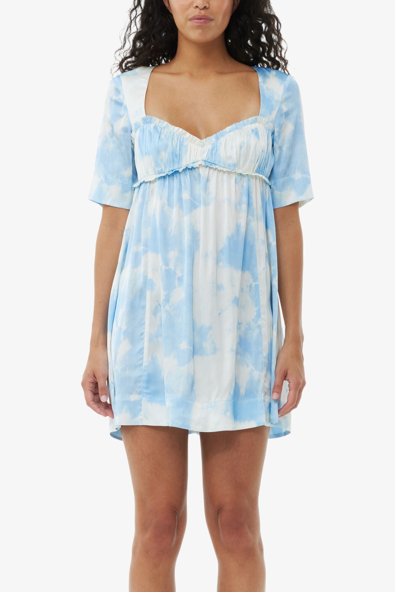 GANNI Discount Printed Satin Short Sleeve Mini Dress