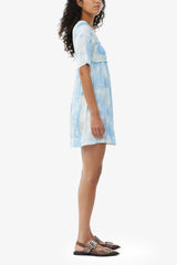 GANNI Discount Printed Satin Short Sleeve Mini Dress