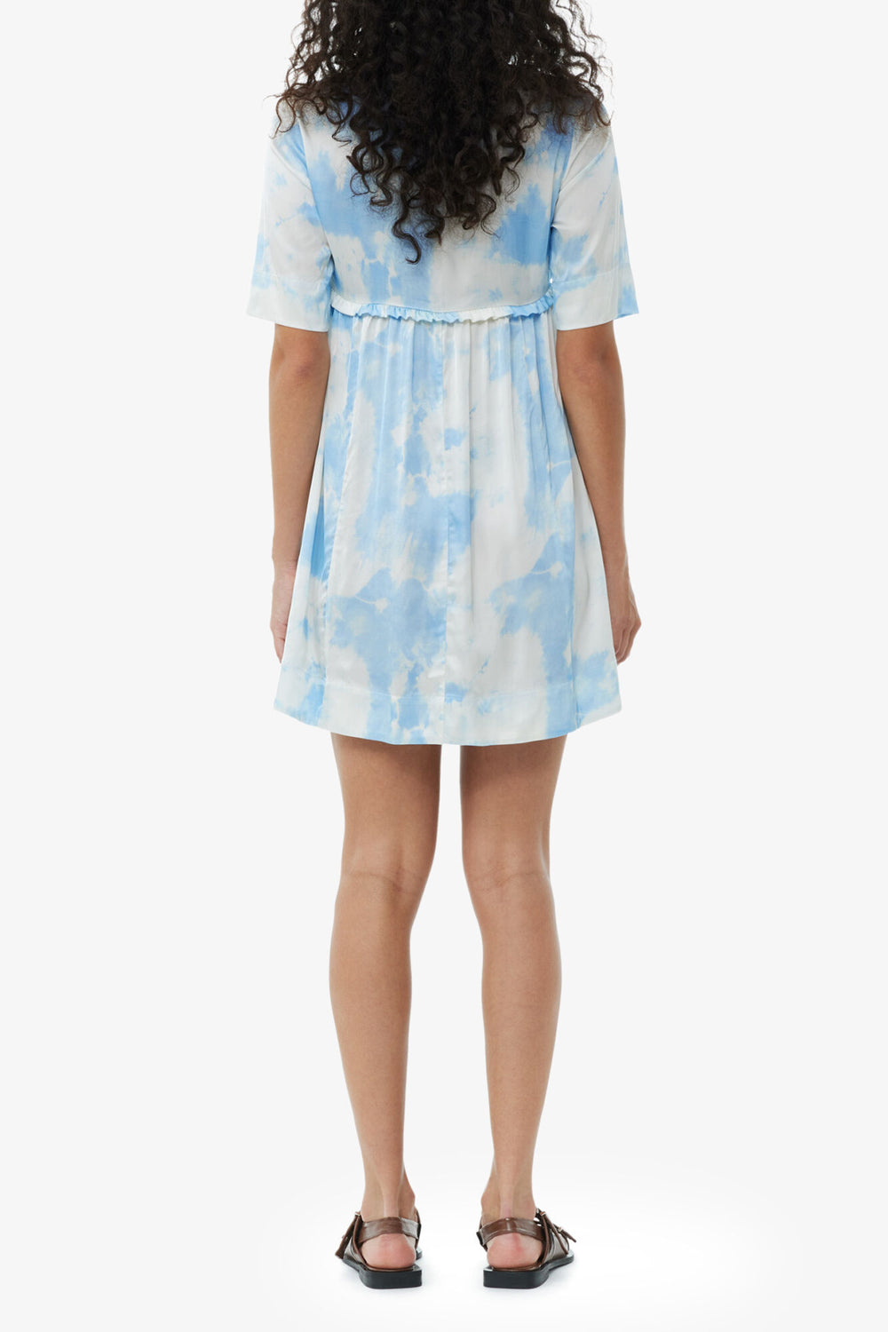 GANNI Discount Printed Satin Short Sleeve Mini Dress